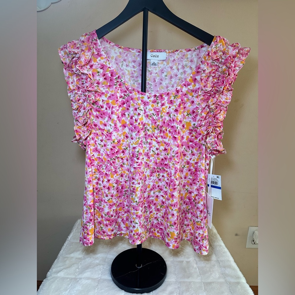 CeCe Pink Floral Ruffle Blouse - Picture 6 of 11
